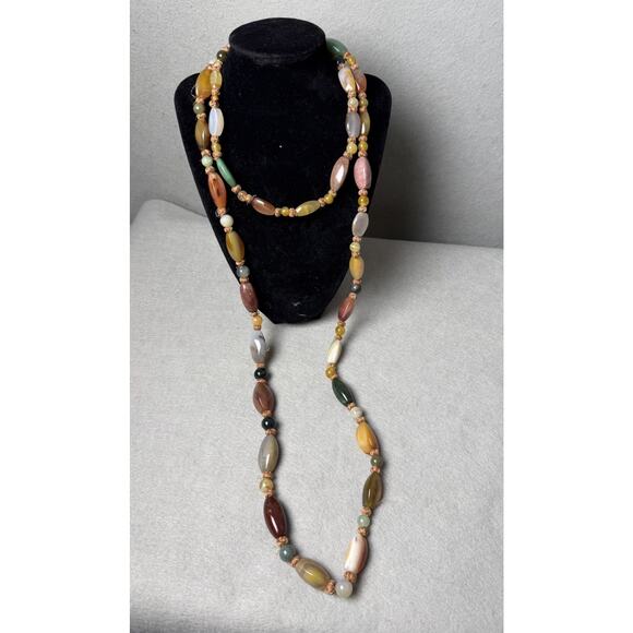 Multicolor Polished Stone Beaded Long Necklace - Picture 1 of 6